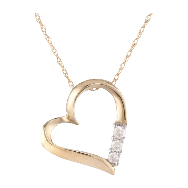 10k Gold and Diamond Three-Stone Heart Pendant Necklace