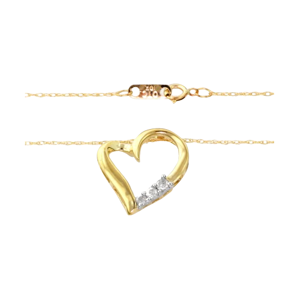 10k Gold and Diamond Three-Stone Heart Pendant Necklace