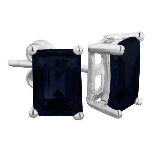 3ct Emerald Cut Midnight Sapphire Earrings In Sterling Silver