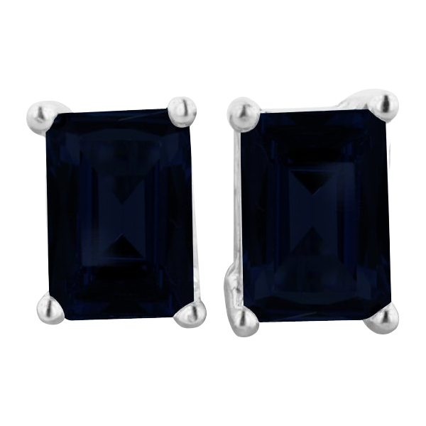3ct Emerald Cut Midnight Sapphire Earrings In Sterling Silver