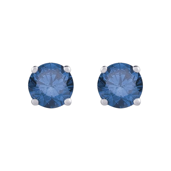 Blue - I1 Round Brilliant Cut Diamond Earring Studs in 14K White Gold