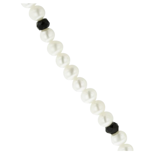 Faceted Black Onyx Rondelle White Freshwater Cultured Pearl Endless Necklac