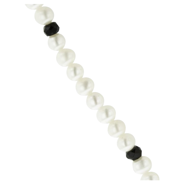 Faceted Black Onyx Rondelle White Freshwater Cultured Pearl Endless Necklac