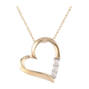 10k Gold and Diamond Three-Stone Heart Pendant Necklace