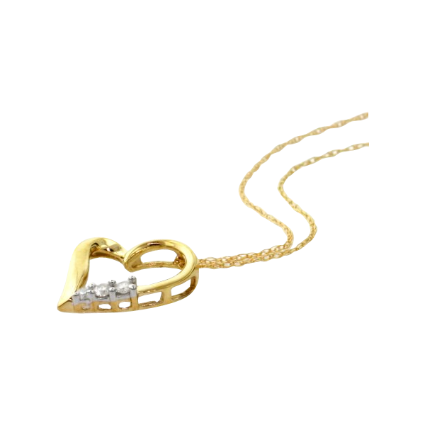 10k Gold and Diamond Three-Stone Heart Pendant Necklace