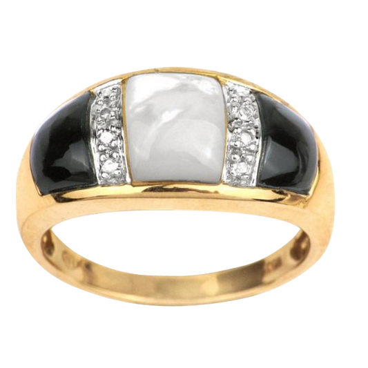 10K Yellow Gold Mother of Pearl, Black Onyx, Diamond Accent Ring
