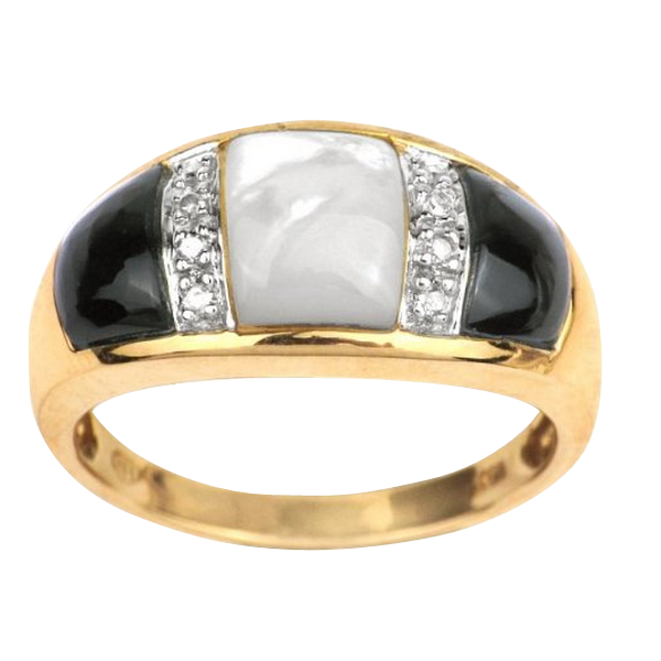 10K Yellow Gold Mother of Pearl, Black Onyx, Diamond Accent Ring