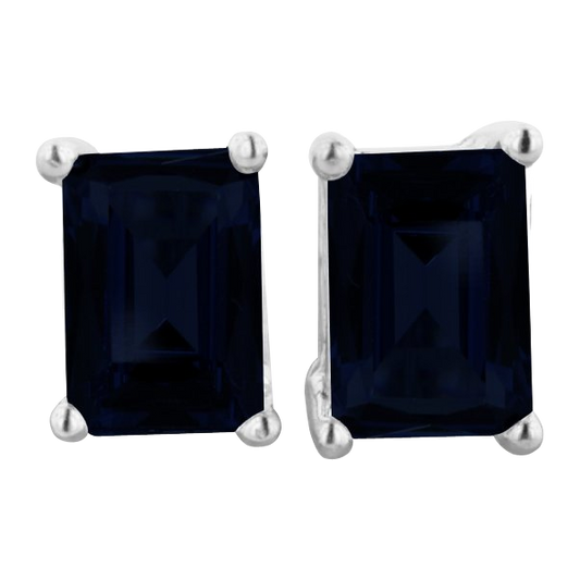 3ct Emerald Cut Midnight Sapphire Earrings In Sterling Silver