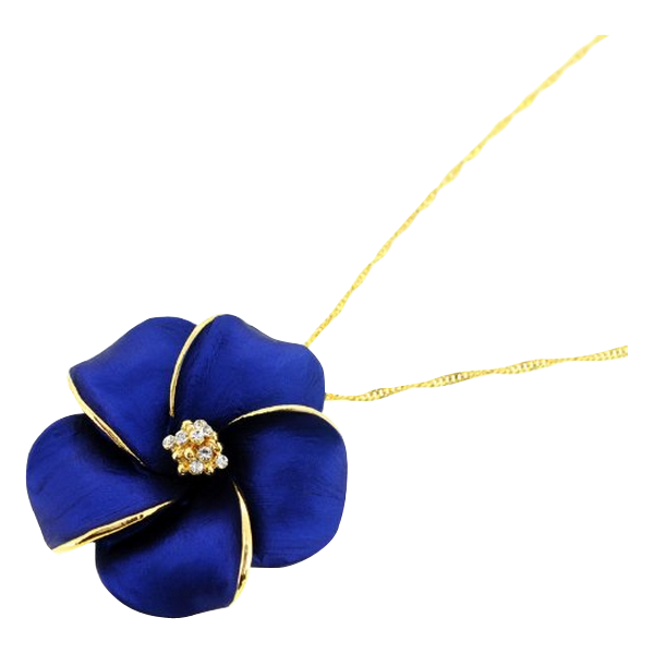 Blue Hawaiian Plumeria Flower Pin Swarovski Crystal Pin Brooch And