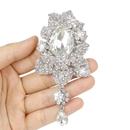 Bridal Silver-Tone Orchid Flower Teardrop Brooch Pendant Clear Austrian Crystal